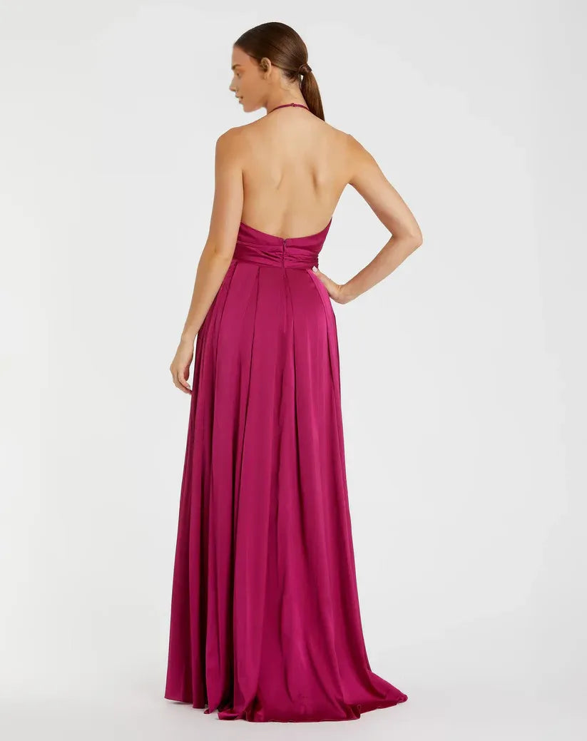 Simple A-Line/Princess Halter Neck Sleeveless Backless Floor-Length Prom Dress